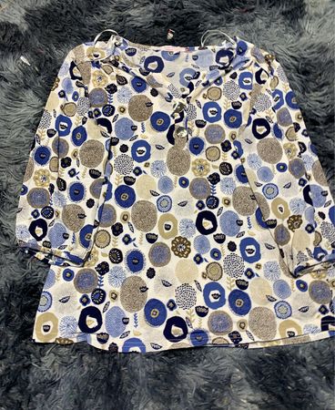 Blouse with Blue and Beige Floral Pattern