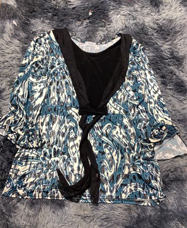 Blue and White Patterned Top