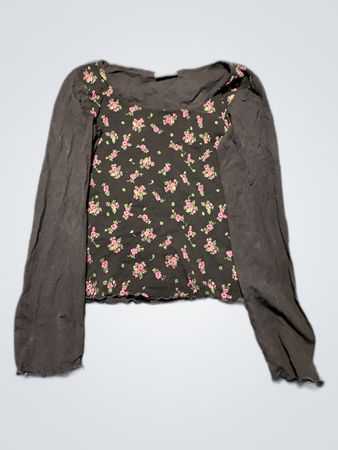 Black Floral Long Sleeve Top