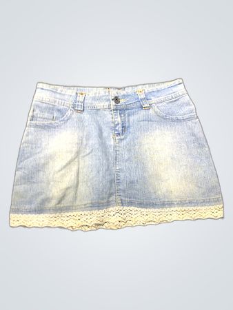 Unbranded Denim Mini Skirt with Lace Trim