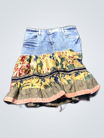 Floral Skirt with Denim Waist