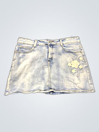 Light Blue Denim Skirt with Floral Embroidery