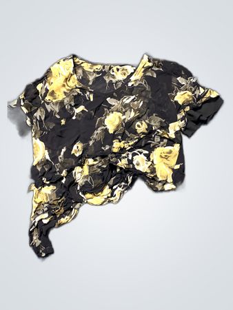 Unbranded Black Gold Floral Print Chiffon Blouse
