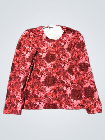 Red Floral Velvet Long-Sleeve Top