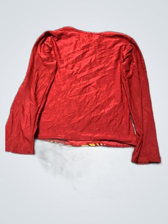 Red Long-Sleeve Shirt with Yellow and White Design
