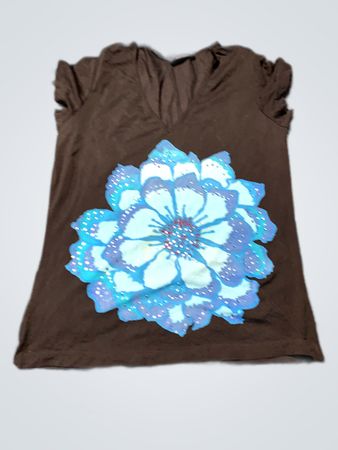 Black T-Shirt with Blue Flower Design