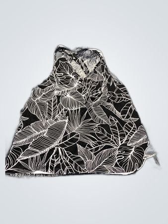 Black and White Tropical Leaf Halter Neck Tank Top
