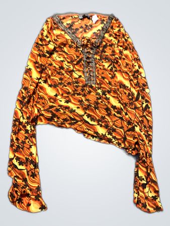 Long Sleeve Orange and Black Floral Top