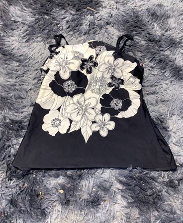 Black Drawstring Bag with Floral Design