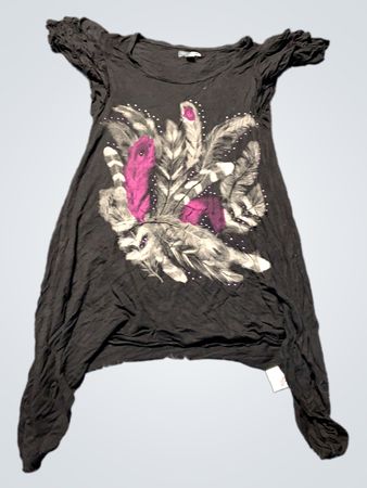 Black T-Shirt with Feather Design