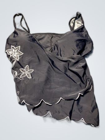 Black Camisole with White Trim and Floral Embroidery