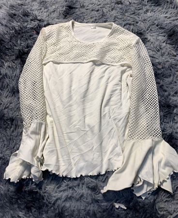 White Crochet Long Sleeve Top