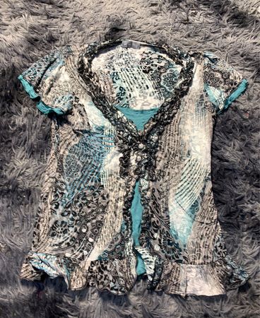 Blouse with Blue and Black Pattern