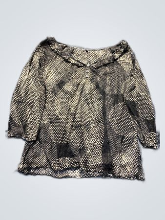 Sheer Blouse with Black and Beige Pattern