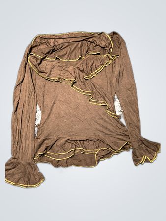 Brown Long-Sleeve Top with Gold Trim