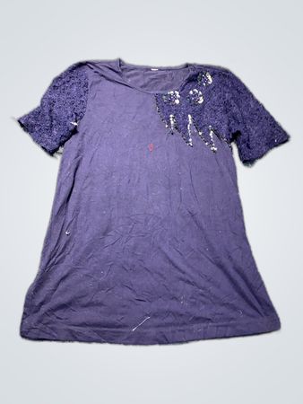 Unbranded Navy Lace Sleeve T-Shirt