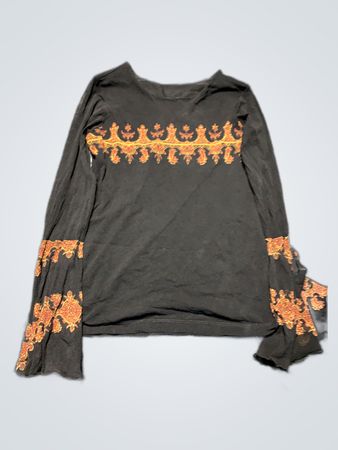 Black Long-Sleeve Shirt with Orange Design
