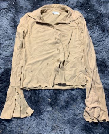 Tan Long Sleeve Shirt with Ruffled Cuffs