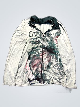 Light Green Zipper Jacket with Graphic Design
