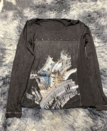 Black Long-Sleeve Shirt with Graphic Design