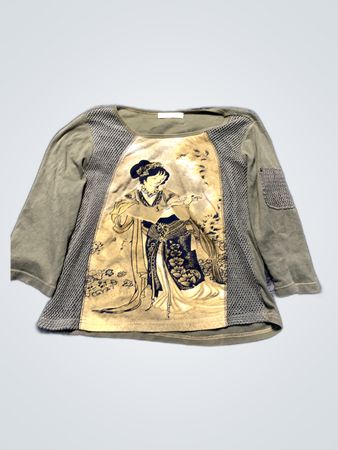 Green Long-Sleeve Shirt with Japanese Design
