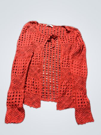 Red Crochet Long Sleeve Top