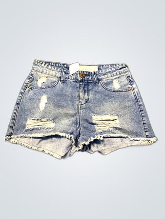 Distressed Denim Shorts with Floral Embroidery