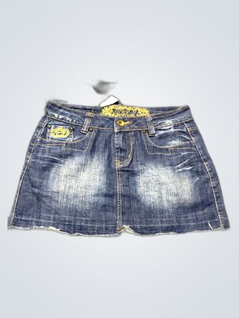 Denim Skirt with Yellow Embroidery