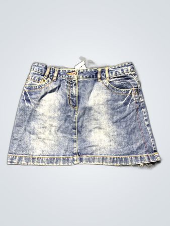 Blue Denim Skirt with Rainbow Embroidery