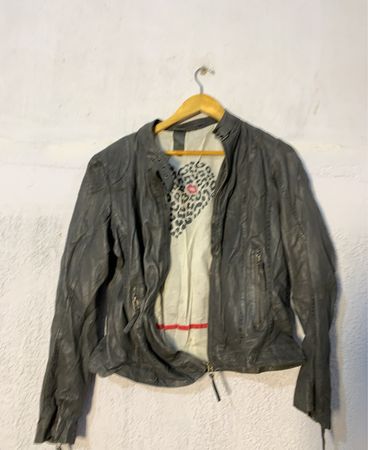 Diesel Grey Leather Biker Jacket
