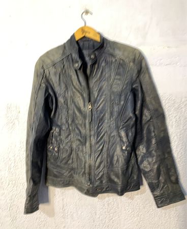 Unbranded Distressed Grey Leather Biker Jacket