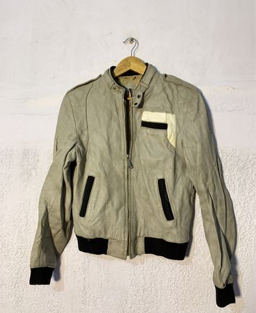 Vintage Grey Leather Bomber Jacket