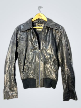 Vintage Black Leather Bomber Jacket