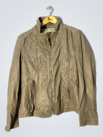 Taupe Leather Zip-Up Jacket