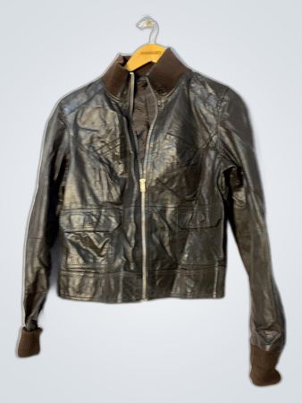 Black Leather Bomber Jacket with Fur Collar