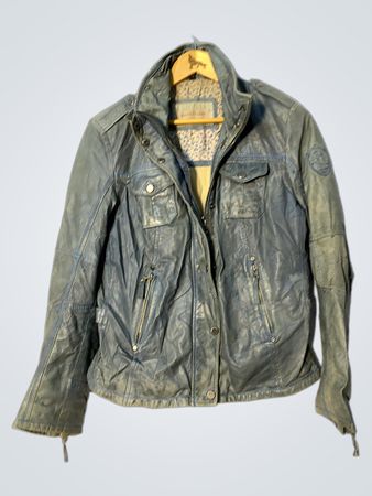 Distressed Blue Leather Biker Jacket
