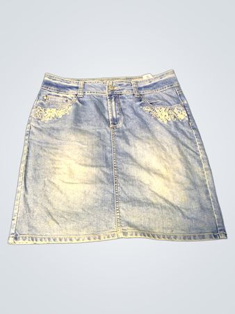 Denim Skirt with White Embroidery