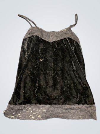 Unbranded Black Velvet Lace Trim Slip Dress