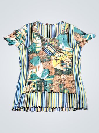 Blouse with Striped and Patterned Sleeves
