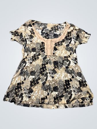 Floral Print Lace Trim Blouse