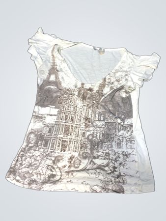 DKNY Eiffel Tower Graphic Print Ruffled Sleeve Top