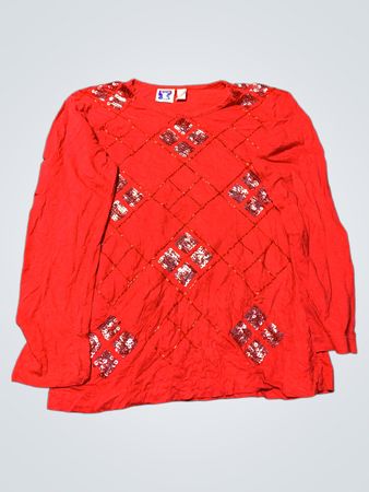 Red Long-Sleeve Top with Sequins