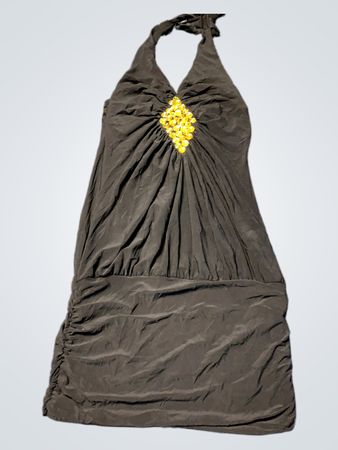 Black Halter Neck Dress with Gold Embellishment