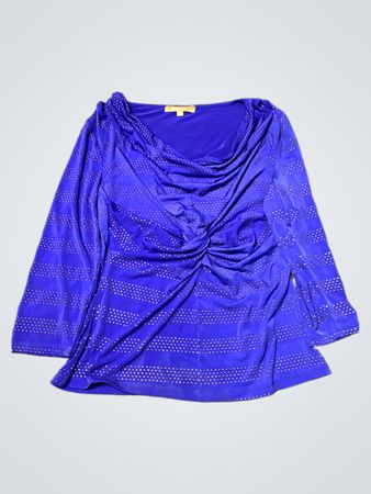 BCBG Blue Striped Rhinestone Cowl Neck Top