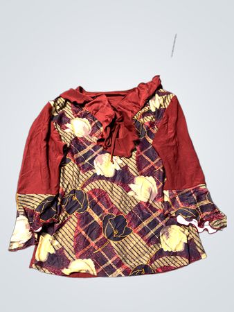 Blouse with Plaid and Floral Pattern