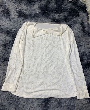 White Long-Sleeve Top with Gold Pattern
