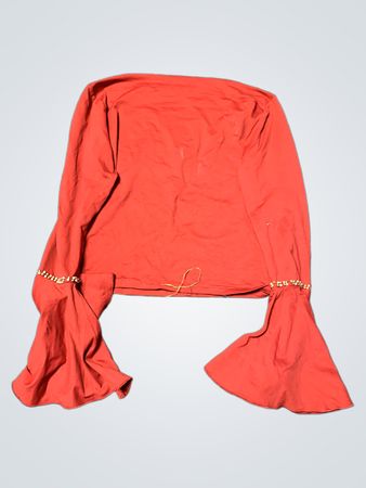 Red Long-Sleeve Top with Ruffled Cuffs and Beaded Accents