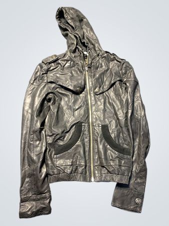 Black Leather Jacket with Hood