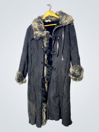Long Black Coat with Fur Trim
