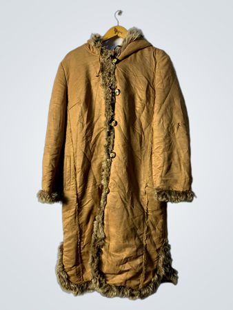 Tan Fur-Trimmed Long Coat